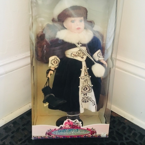 Brass key red Victorian collection porcelain doll